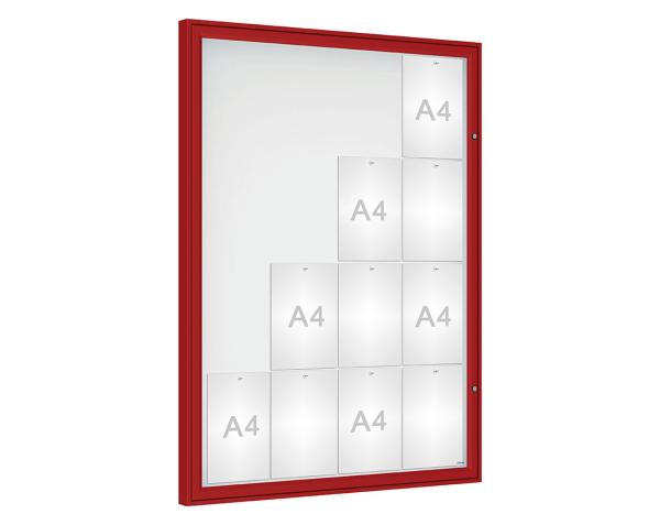 Schaukasten Klassik Farbe:RAL 3004|Verglasung:Plexichocs|Abmessungen:16 A4 – B 1000 x H 1350 mm