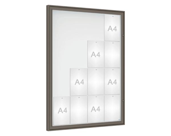 Schaukasten Klassik Farbe:Procity grau|Verglasung:Plexichocs|Abmessungen:16 A4 – B 1000 x H 1350 mm