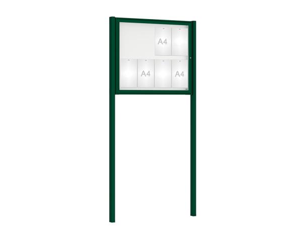 Schaukasten Klassik mit Pfosten Farbe:RAL 6005|Abmessungen:8 A4 - B 980 x H 830 mm - Flügeltür|Pfosten:Mittelpfosten zum Einbetonieren