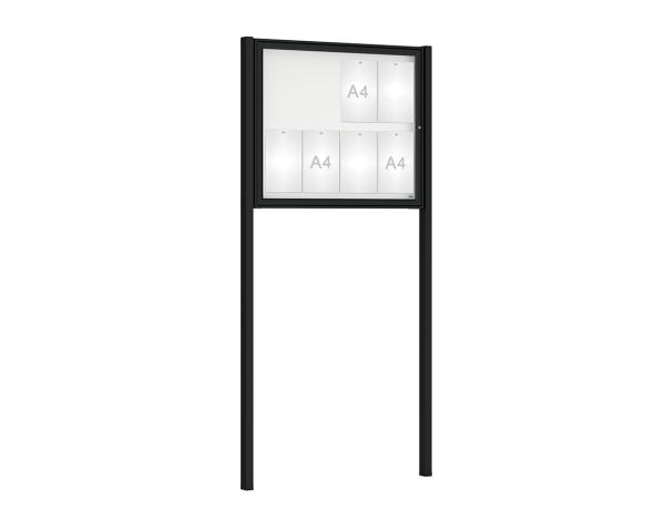 Schaukasten Klassik mit Pfosten Farbe:RAL 9005|Abmessungen:8 A4 - B 980 x H 830 mm - Flügeltür|Pfosten:Mittelpfosten zum Einbetonieren