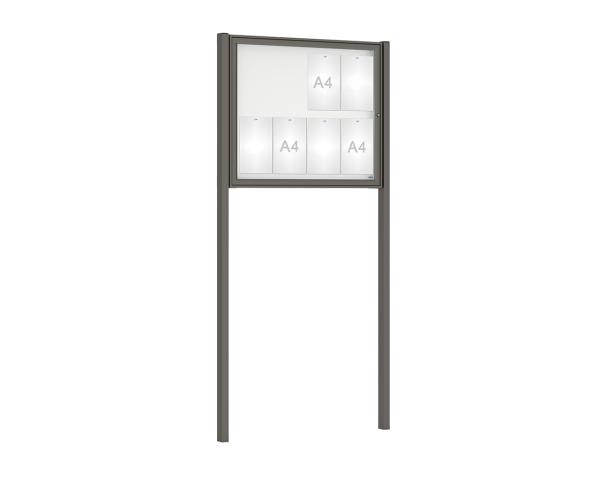 Schaukasten Klassik mit Pfosten Farbe:Procity grau|Abmessungen:8 A4 - B 980 x H 830 mm - Flügeltür|Pfosten:Pfosten-Set zum Einbetonieren