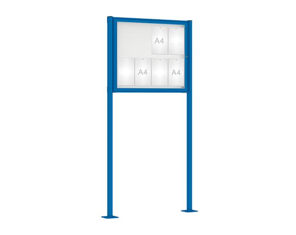 Schaukasten Klassik mit Pfosten Farbe:RAL 5010|Abmessungen:8 A4 - B 980 x H 830 mm - Flügeltür|Pfosten:Pfosten-Set auf Bodenplatten