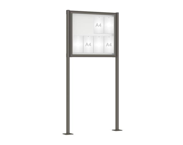 Schaukasten Klassik mit Pfosten Farbe:Procity grau|Abmessungen:8 A4 - B 980 x H 830 mm - Flügeltür|Pfosten:Pfosten-Set auf Bodenplatten