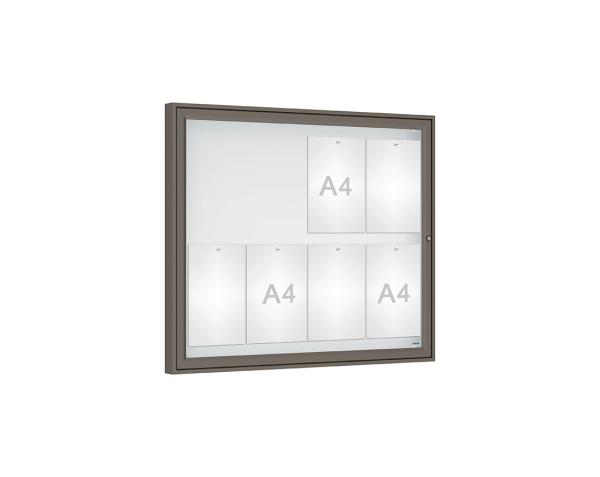 Schaukasten Klassik Farbe:Procity grau|Verglasung:Plexichocs|Abmessungen:8 A4 - B 980 x H 830 mm
