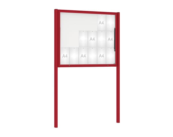 Schaukasten Klassik mit Pfosten Farbe:RAL 3004|Abmessungen:18 A4 - B 1330 x H 1080 mm - Klapptür|Pfosten:Pfosten-Set zum Einbetonieren