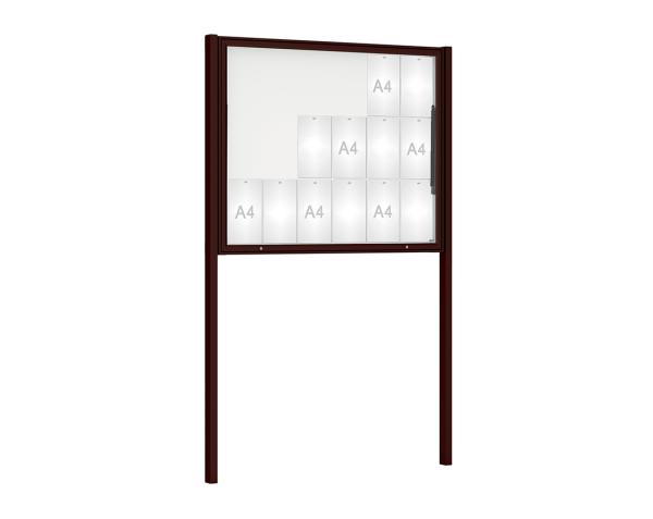 Schaukasten Klassik mit Pfosten Farbe:RAL 8017|Abmessungen:18 A4 - B 1330 x H 1080 mm - Klapptür|Pfosten:Mittelpfosten zum Einbetonieren
