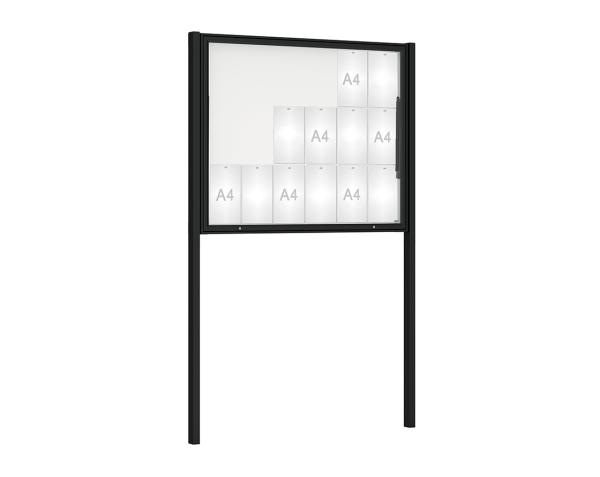 Schaukasten Klassik mit Pfosten Farbe:RAL 9005|Abmessungen:18 A4 - B 1330 x H 1080 mm - Klapptür|Pfosten:Mittelpfosten zum Einbetonieren