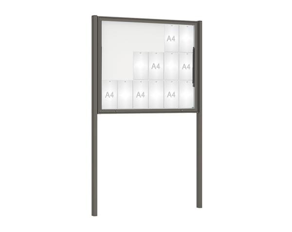 Schaukasten Klassik mit Pfosten Farbe:Procity grau|Abmessungen:18 A4 - B 1330 x H 1080 mm - Klapptür|Pfosten:Pfosten-Set zum Einbetonieren