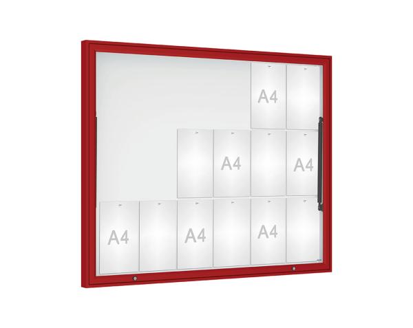 Schaukasten Klassik Farbe:RAL 3004|Verglasung:Plexichocs|Abmessungen:18 A4 - B 1330 x H 1080 mm
