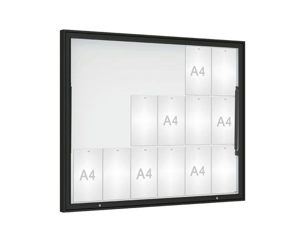 Schaukasten Klassik Farbe:RAL 9005|Verglasung:Plexichocs|Abmessungen:18 A4 - B 1330 x H 1080 mm