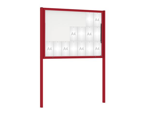 Schaukasten Klassik mit Pfosten Farbe:RAL 3004|Abmessungen:21 A4 - B 1600 x H 1130 mm - Klapptür|Pfosten:Mittelpfosten zum Einbetonieren
