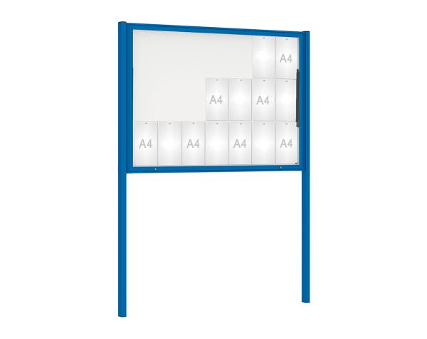 Schaukasten Klassik mit Pfosten Farbe:RAL 5010|Abmessungen:21 A4 - B 1600 x H 1130 mm - Klapptür|Pfosten:Pfosten-Set zum Einbetonieren