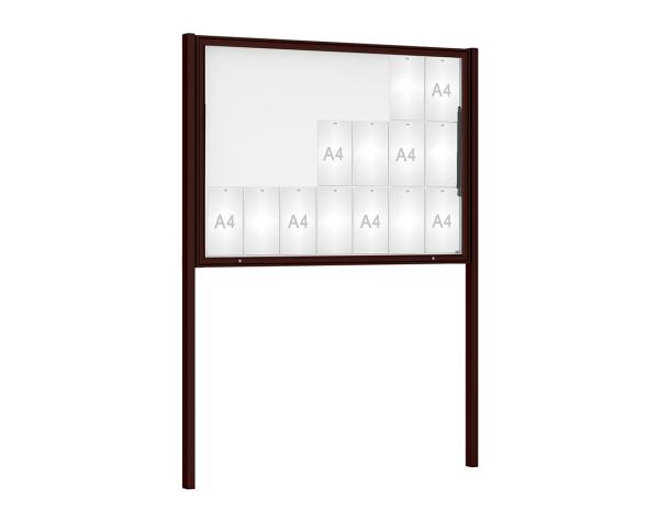 Schaukasten Klassik mit Pfosten Farbe:RAL 8017|Abmessungen:21 A4 - B 1600 x H 1130 mm - Klapptür|Pfosten:Mittelpfosten zum Einbetonieren