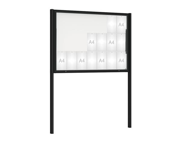 Schaukasten Klassik mit Pfosten Farbe:RAL 9005|Abmessungen:21 A4 - B 1600 x H 1130 mm - Klapptür|Pfosten:Pfosten-Set zum Einbetonieren