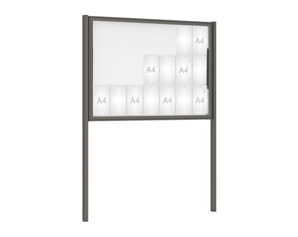 Schaukasten Klassik mit Pfosten Farbe:Procity grau|Abmessungen:21 A4 - B 1600 x H 1130 mm - Klapptür|Pfosten:Pfosten-Set zum Einbetonieren