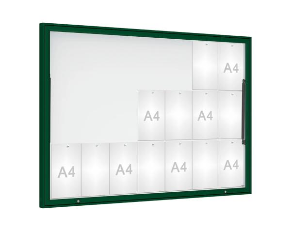 Schaukasten Klassik Farbe:RAL 6005|Verglasung:Plexichocs|Abmessungen:21 A4 - B 1600 x H1130 mm