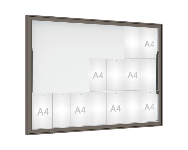 Schaukasten Klassik Farbe:Procity grau|Verglasung:Plexichocs|Abmessungen:21 A4 - B 1600 x H1130 mm