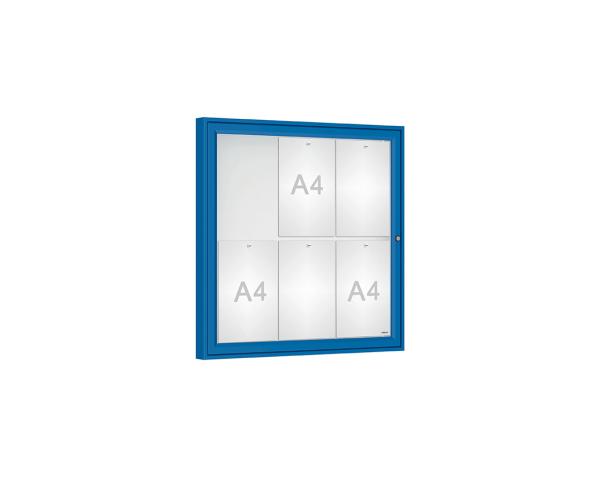 Schaukasten Klassik Farbe:RAL 5010|Verglasung:Securitglas|Abmessungen:6 A4 - B 750 x H 750 mm
