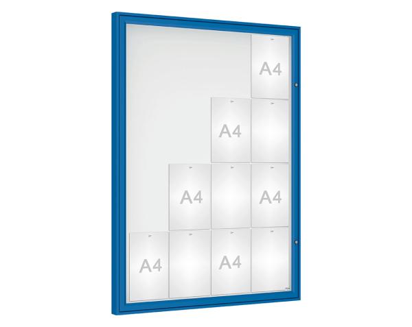 Schaukasten Klassik Farbe:RAL 5010|Verglasung:Securitglas|Abmessungen:16 A4 – B 1000 x H 1350 mm