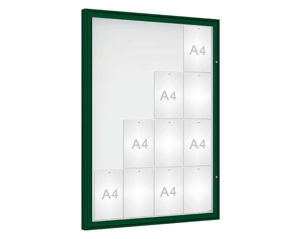 Schaukasten Klassik Farbe:RAL 6005|Verglasung:Securitglas|Abmessungen:16 A4 – B 1000 x H 1350 mm
