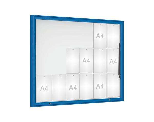 Schaukasten Klassik Farbe:RAL 5010|Verglasung:Securitglas|Abmessungen:18 A4 - B 1330 x H 1080 mm