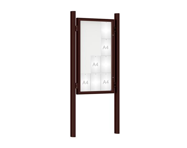 Schaukasten 1000 mit Quatro-Pfosten Farbe:RAL 8017|Abmessungen:12 A4 - B 750 x H 1350 mm - Flügeltür|Pfosten:Mittelpfosten zum Einbetonieren - Ohne Titelleiste