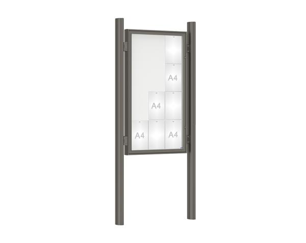 Schaukasten 1000 mit Quatro-Pfosten Farbe:Procity grau|Abmessungen:12 A4 - B 750 x H 1350 mm - Flügeltür|Pfosten:Mittelpfosten zum Einbetonieren - Ohne Titelleiste