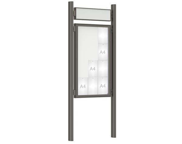 Schaukasten 1000 mit Quatro-Pfosten Farbe:Procity grau|Abmessungen:12 A4 - B 750 x H 1350 mm - Flügeltür|Pfosten:Mittelpfosten zum Einbetonieren - Mit Titelleiste