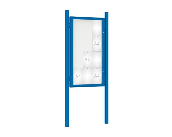 Schaukasten 1000 mit Pfosten Ø 76 mm Farbe:RAL 5010|Abmessungen:12 A4 - B 750 x H 1350 mm - Flügeltür|Pfosten:Pfosten-Set zum Einbetonieren - Ohne Titelleiste
