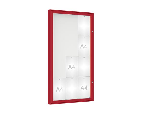 Schaukasten 1000 Farbe:RAL 3004|Verglasung:Plexichocs|Abmessungen:12 A4 – B 750 x H 1350 mm