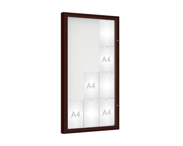 Schaukasten 1000 Farbe:RAL 8017|Verglasung:Plexichocs|Abmessungen:12 A4 – B 750 x H 1350 mm