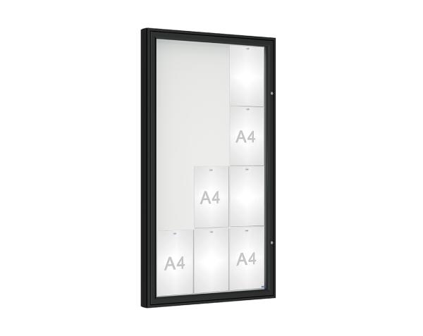 Schaukasten 1000 Farbe:RAL 9005|Verglasung:Plexichocs|Abmessungen:12 A4 – B 750 x H 1350 mm