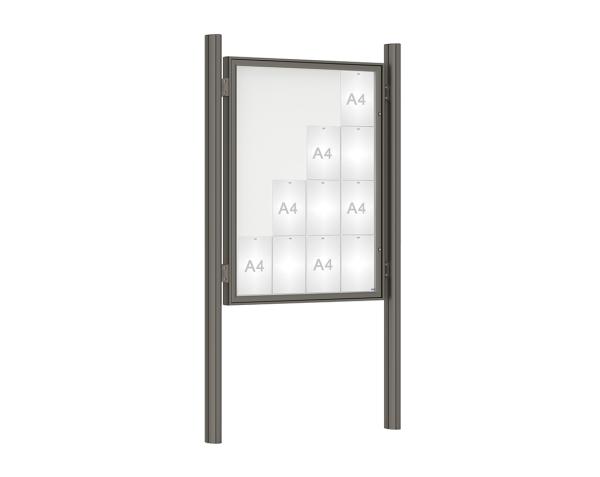 Schaukasten 1000 mit Quatro-Pfosten Farbe:Procity grau|Abmessungen:16 A4 - B 1000 x H 1350 mm - Flügeltür|Pfosten:Mittelpfosten zum Einbetonieren - Ohne Titelleiste