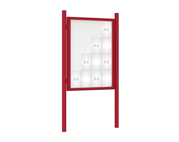 Schaukasten 1000 mit Pfosten Ø 76 mm Farbe:RAL 3004|Abmessungen:16 A4 - B 1000 x H 1350 mm - Flügeltür|Pfosten:Pfosten-Set zum Einbetonieren - Ohne Titelleiste