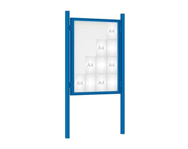 Schaukasten 1000 mit Pfosten Ø 76 mm Farbe:RAL 5010|Abmessungen:16 A4 - B 1000 x H 1350 mm - Flügeltür|Pfosten:Pfosten-Set zum Einbetonieren - Ohne Titelleiste
