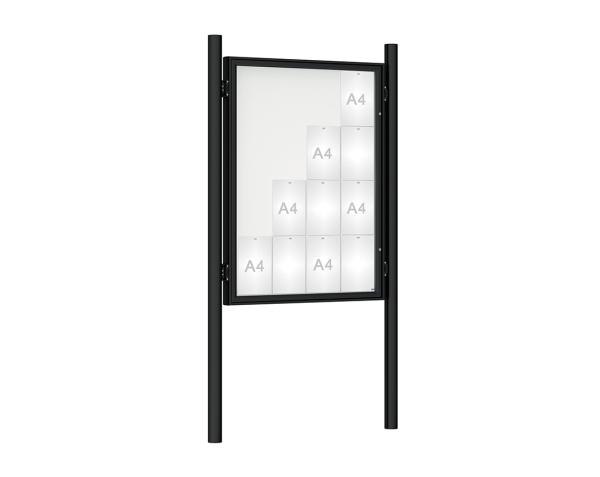Schaukasten 1000 mit Pfosten Ø 76 mm Farbe:RAL 9005|Abmessungen:16 A4 - B 1000 x H 1350 mm - Flügeltür|Pfosten:Pfosten-Set zum Einbetonieren - Ohne Titelleiste