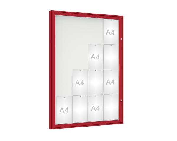 Schaukasten 1000 Farbe:RAL 3004|Verglasung:Plexichocs|Abmessungen:16 A4 – B 1000 x H 1350 mm