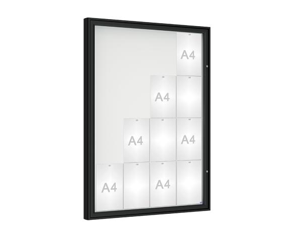 Schaukasten 1000 Farbe:RAL 9005|Verglasung:Plexichocs|Abmessungen:16 A4 – B 1000 x H 1350 mm