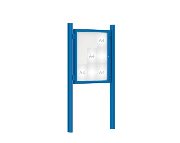 Schaukasten 1000 mit Quatro-Pfosten Farbe:RAL 5010|Abmessungen:9 A4 - B 750 x H 1000 mm - Flügeltür|Pfosten:Pfosten-Set zum Einbetonieren - Ohne Titelleiste
