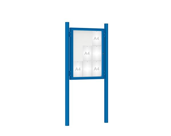 Schaukasten 1000 mit Pfosten Ø 76 mm Farbe:RAL 5010|Abmessungen:9 A4 - B 750 x H 1000 mm - Flügeltür|Pfosten:Pfosten-Set zum Einbetonieren - Ohne Titelleiste