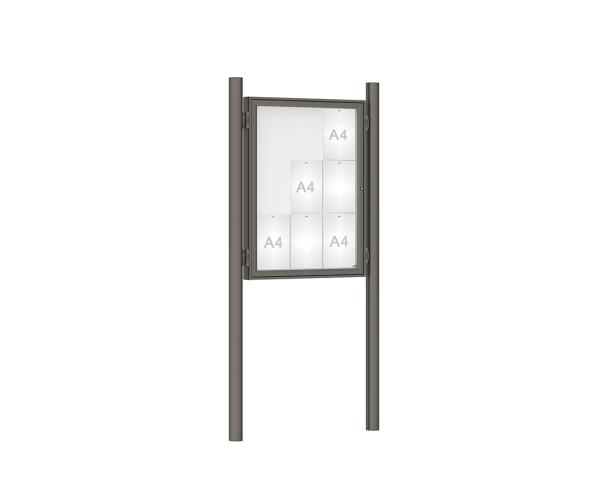 Schaukasten 1000 mit Pfosten Ø 76 mm Farbe:Procity grau|Abmessungen:9 A4 - B 750 x H 1000 mm - Flügeltür|Pfosten:Pfosten-Set zum Einbetonieren - Ohne Titelleiste