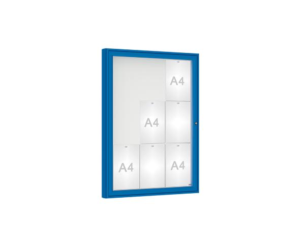 Schaukasten 1000 Farbe:RAL 5010|Verglasung:Plexichocs|Abmessungen:9 A4 - B 750 x H 1000 mm
