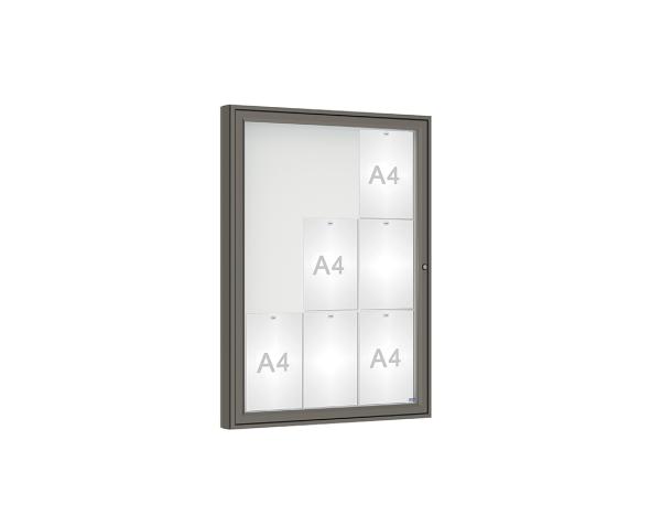 Schaukasten 1000 Farbe:Procity grau|Verglasung:Plexichocs|Abmessungen:9 A4 - B 750 x H 1000 mm
