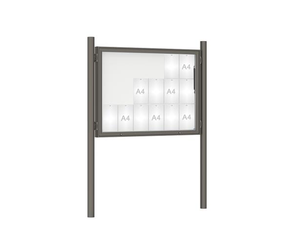 Schaukasten 1000 mit Pfosten Ø 76 mm Farbe:Procity grau|Abmessungen:18 A4 - B 1350 x H 1000 mm - Klapptür|Pfosten:Pfosten-Set zum Einbetonieren - Ohne Titelleiste
