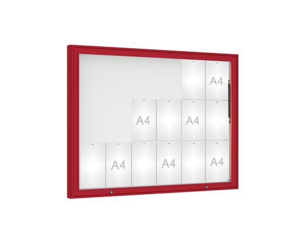 Schaukasten 1000 Farbe:RAL 3004|Verglasung:Plexichocs|Abmessungen:18 A4 - B 1350 x H 1000 mm
