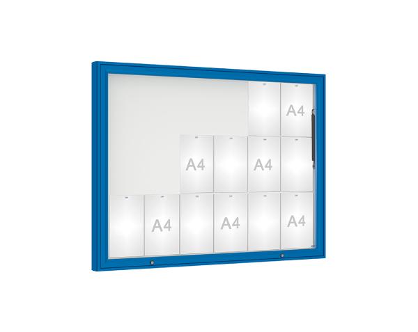 Schaukasten 1000 Farbe:RAL 5010|Verglasung:Plexichocs|Abmessungen:18 A4 - B 1350 x H 1000 mm
