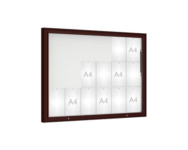 Schaukasten 1000 Farbe:RAL 8017|Verglasung:Plexichocs|Abmessungen:18 A4 - B 1350 x H 1000 mm