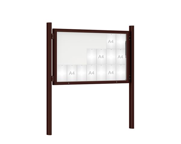Schaukasten 1000 mit Quatro-Pfosten Farbe:RAL 8017|Abmessungen:21 A4 - B 1600 x H 1000 mm - Klapptür|Pfosten:Pfosten-Set zum Einbetonieren - Ohne Titelleiste