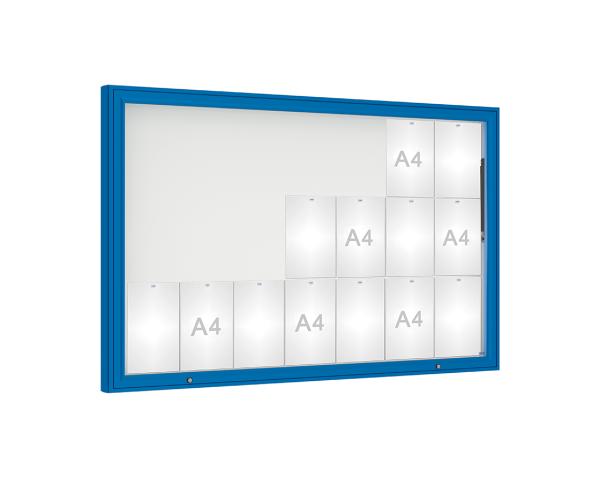 Schaukasten 1000 Farbe:RAL 5010|Verglasung:Plexichocs|Abmessungen:21 A4 - B 1600 x H 1000 mm