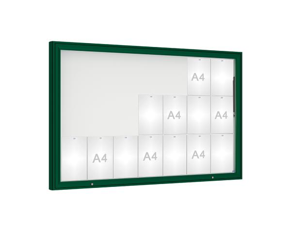 Schaukasten 1000 Farbe:RAL 6005|Verglasung:Plexichocs|Abmessungen:21 A4 - B 1600 x H 1000 mm